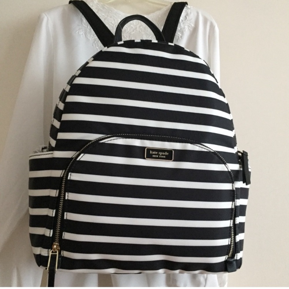Kate Spade Dawn Sailing Stripe Black/White Nylon Backpack